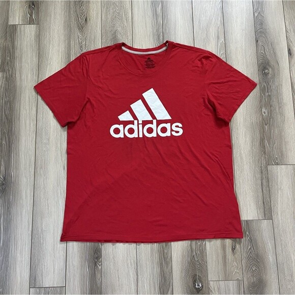 Adidas Go To Performance Tee Mens 2XL Red White Spell Out Climalite Athletic - Picture 1 of 9